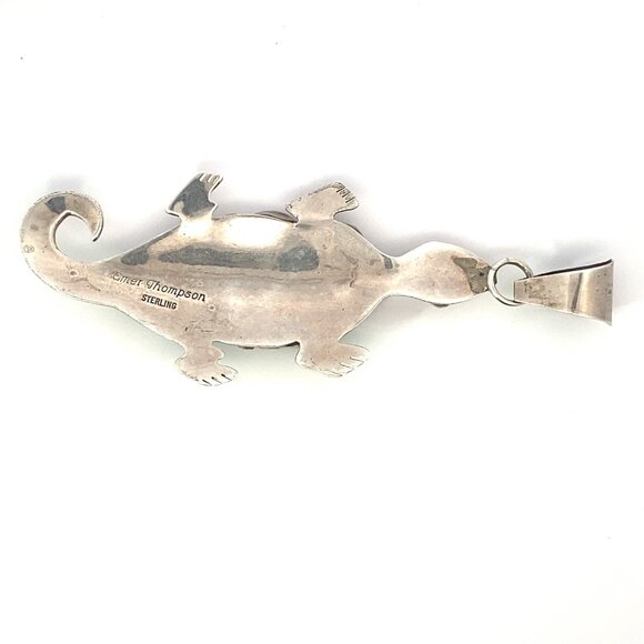 Navajo Sterling Silver Emer Thompson Multi-Stone Lizard Pendant - Picture 7 of 8